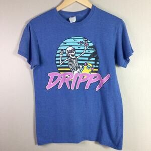 Drippy 90s Retro Skeleton skater 80s party shirt Blue Small